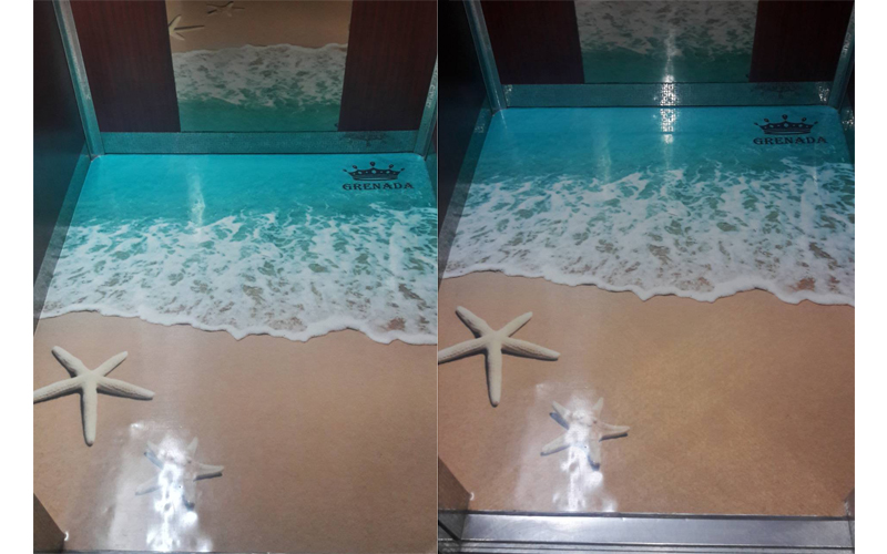 3d Flooring Sand Sea Stars And Ocean Waves In An Elevator In