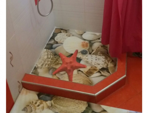 3D flooring “Sea red star, sinks and pebble” for the shower room